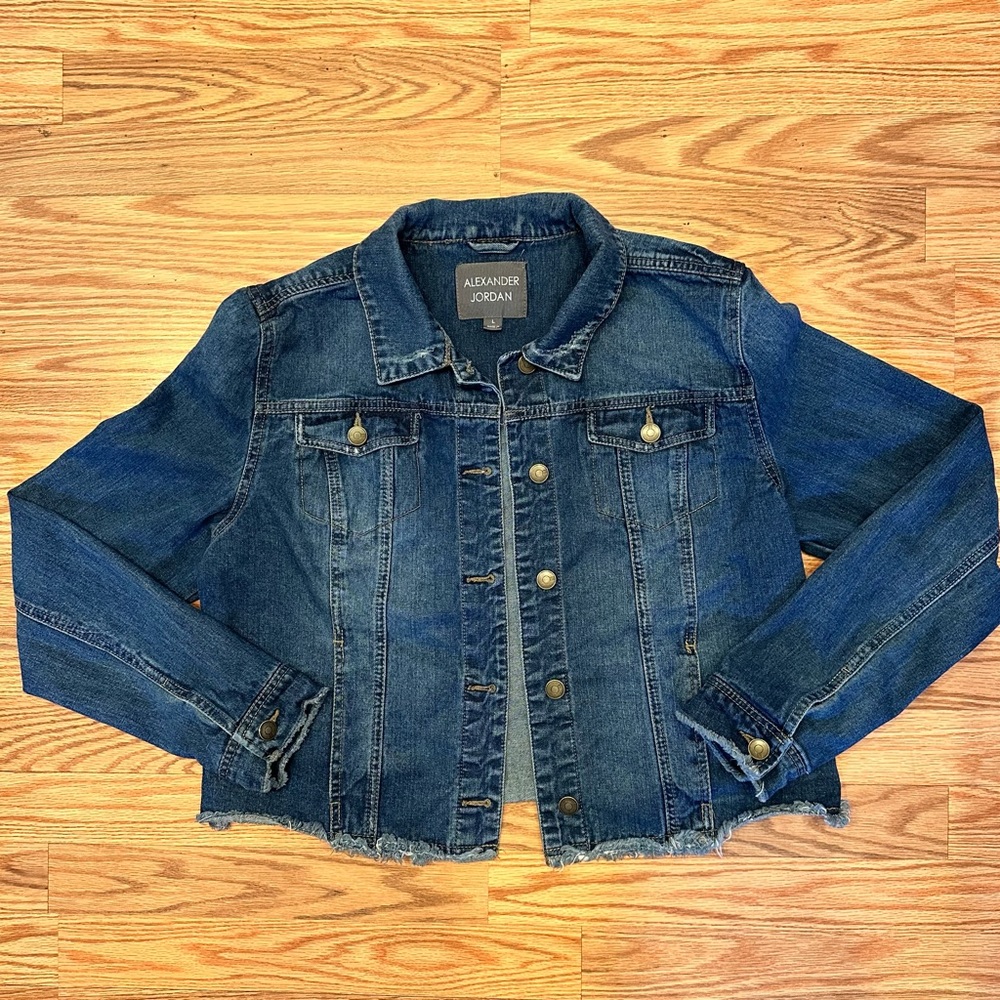 ALEXANDER JORDAN::Cropped Jean Jacket. Size L. A Bit Intentionally Distressed
